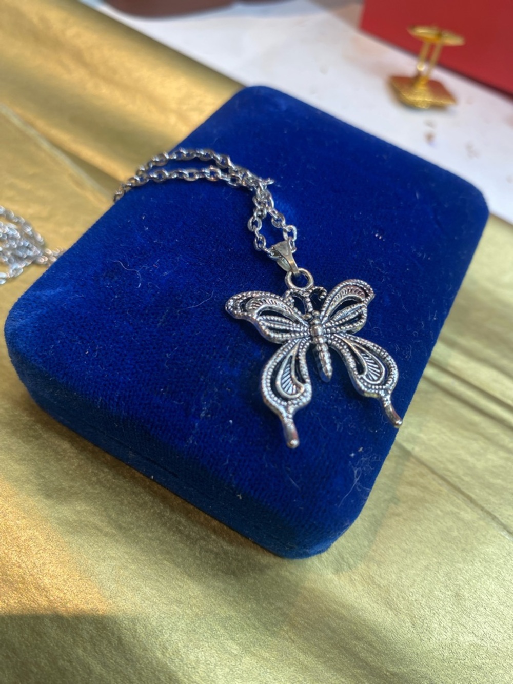 Silver Butterfly Pendant Necklace - Vintage